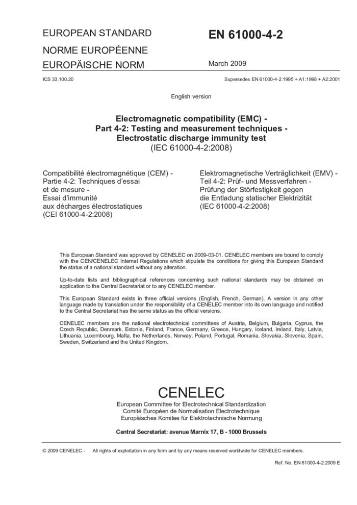 EN IEC  61000-4-2:2009電磁兼容 試驗和測量技術(shù) 靜電放電抗擾度試驗