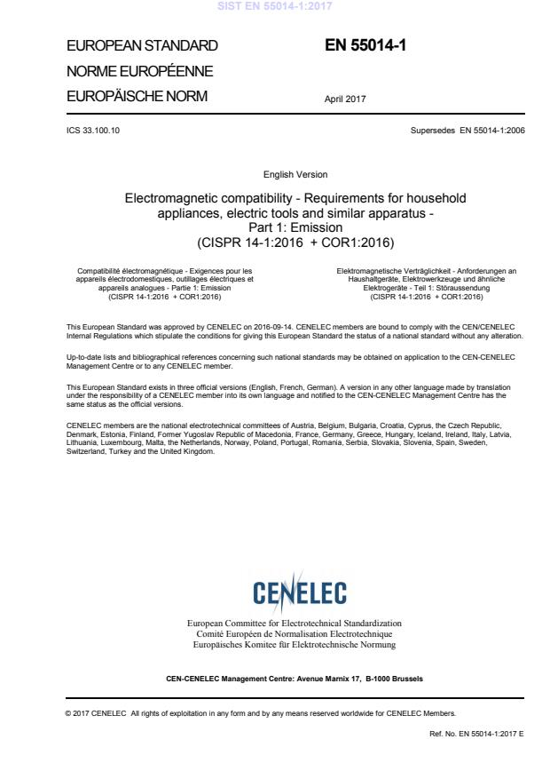 EN 55014-1:2017家用電器、電動工具和類似器具的電磁兼容要求 第1部分:發(fā)射